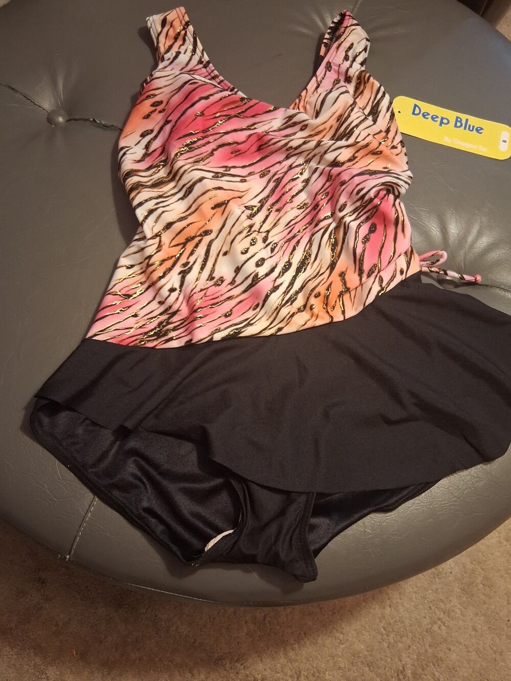 Women's  Deep Blue By Oxygen Inc Pink & Black One-Piece Swimsuit W/ Front Skirt